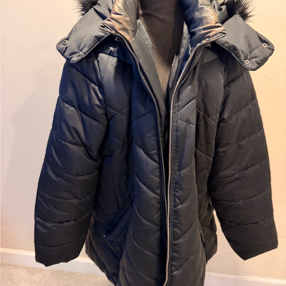 Lane Bryant Black Puffer Jacket with Faux Fur Hood